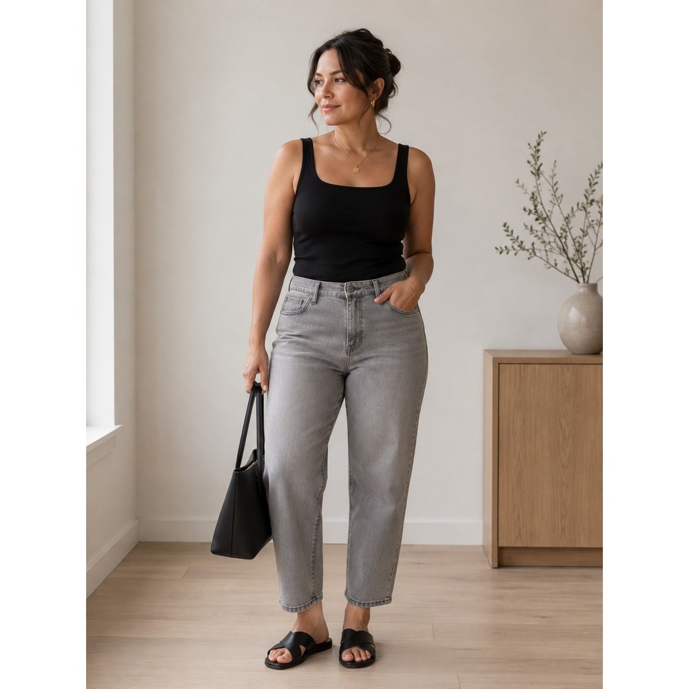 Boho Minimalist Bandolino Mandie Straight Leg Gray Denim 16 Petite Short Jeans